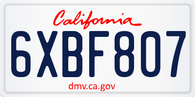 CA license plate 6XBF807