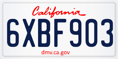 CA license plate 6XBF903
