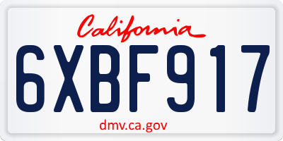 CA license plate 6XBF917