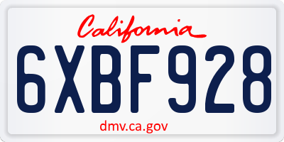 CA license plate 6XBF928