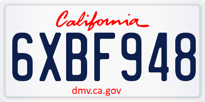 CA license plate 6XBF948