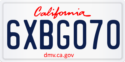 CA license plate 6XBG070