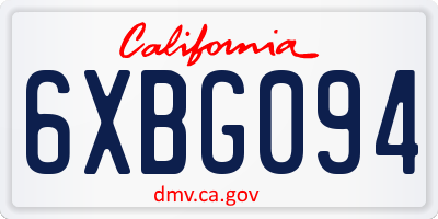 CA license plate 6XBG094