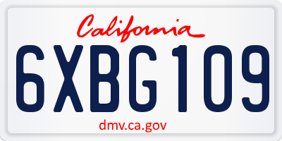 CA license plate 6XBG109