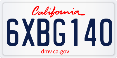 CA license plate 6XBG140