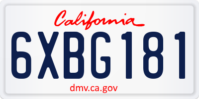 CA license plate 6XBG181