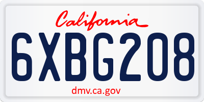 CA license plate 6XBG208