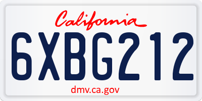 CA license plate 6XBG212