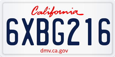 CA license plate 6XBG216