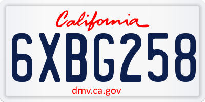 CA license plate 6XBG258