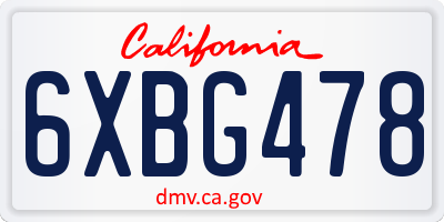 CA license plate 6XBG478