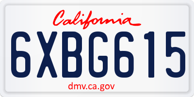 CA license plate 6XBG615