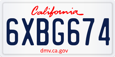 CA license plate 6XBG674
