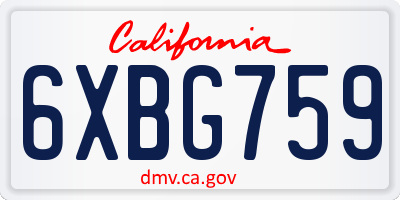 CA license plate 6XBG759