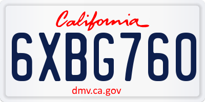 CA license plate 6XBG760