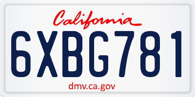 CA license plate 6XBG781