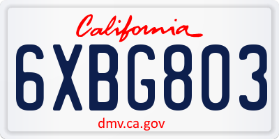 CA license plate 6XBG803