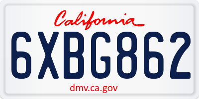 CA license plate 6XBG862
