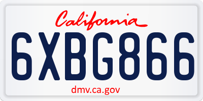 CA license plate 6XBG866