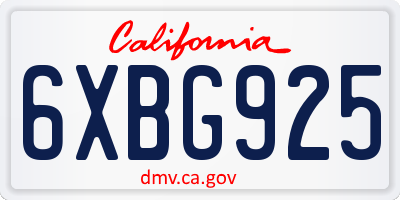 CA license plate 6XBG925