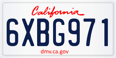 CA license plate 6XBG971