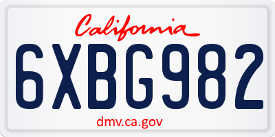 CA license plate 6XBG982