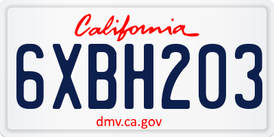 CA license plate 6XBH203