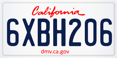 CA license plate 6XBH206
