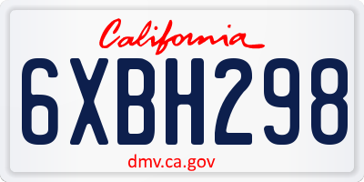 CA license plate 6XBH298