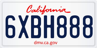 CA license plate 6XBH888