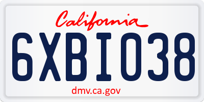 CA license plate 6XBI038