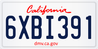 CA license plate 6XBI391