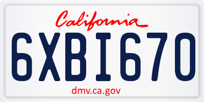 CA license plate 6XBI670