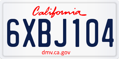 CA license plate 6XBJ104