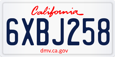 CA license plate 6XBJ258