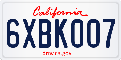 CA license plate 6XBK007