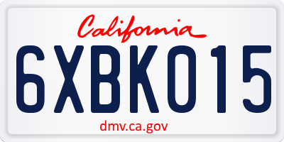 CA license plate 6XBK015