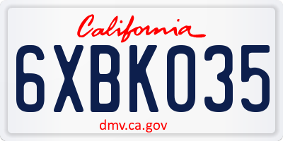 CA license plate 6XBK035