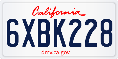 CA license plate 6XBK228