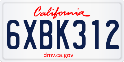 CA license plate 6XBK312