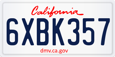 CA license plate 6XBK357