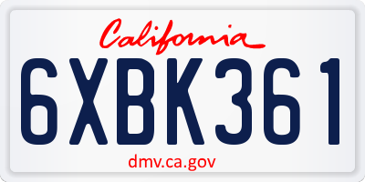CA license plate 6XBK361