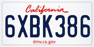 CA license plate 6XBK386