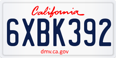 CA license plate 6XBK392