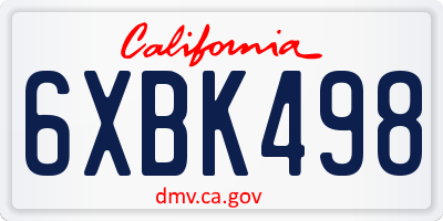 CA license plate 6XBK498