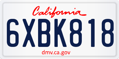 CA license plate 6XBK818