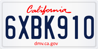 CA license plate 6XBK910