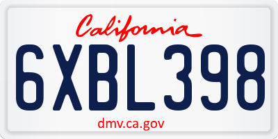 CA license plate 6XBL398