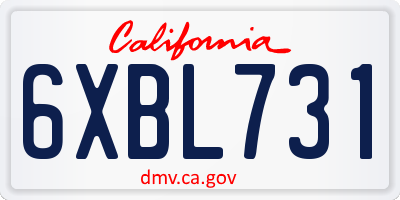 CA license plate 6XBL731