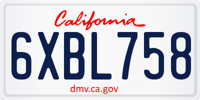 CA license plate 6XBL758